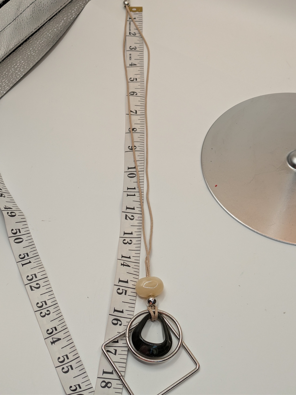 Beige and Black Modern Pendant Necklace On String - Picture 3 of 4